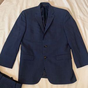 Ralph Lauren Men’s Navy Blue Houndstooth 100% Wool Suit 38R & 34wx30L